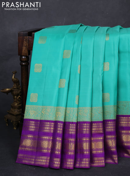 Teal Green & Purple Pure Kanchipuram Silk  -Buttas