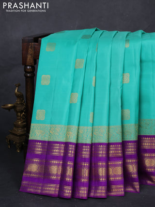 Teal Green & Purple Pure Kanchipuram Silk  -Buttas