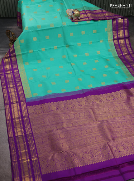 Teal Green & Purple Pure Kanchipuram Silk  -Buttas