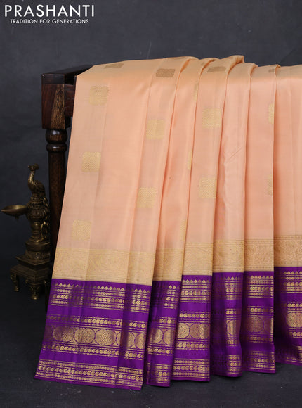 Pale Orange & Purple Pure Kanchipuram Silk  -Buttas