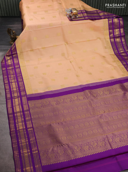 Pale Orange & Purple Pure Kanchipuram Silk  -Buttas
