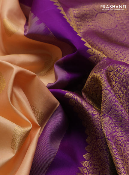 Pale Orange & Purple Pure Kanchipuram Silk  -Buttas