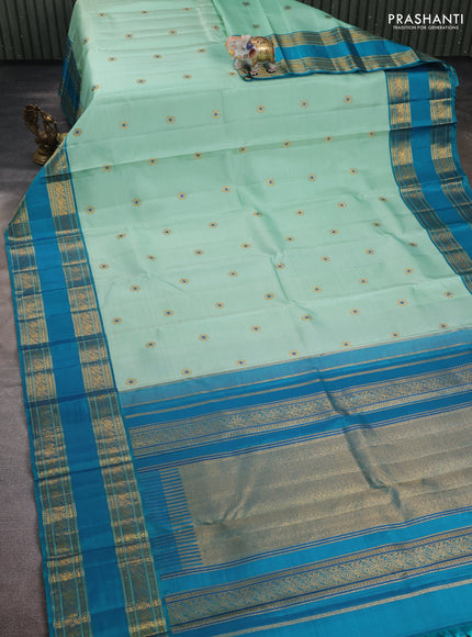 Teal Green & Teal Blue Pure Kanchipuram Silk - Buttas