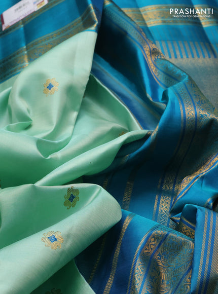 Teal Green & Teal Blue Pure Kanchipuram Silk - Buttas
