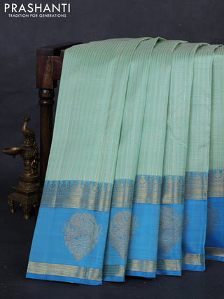 Teal Green & Cs Blue Pure Kanchipuram Silk  -Zari Weaves