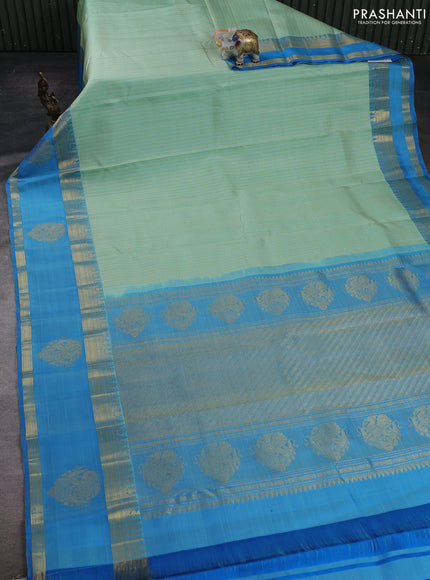 Teal Green & Cs Blue Pure Kanchipuram Silk  -Zari Weaves