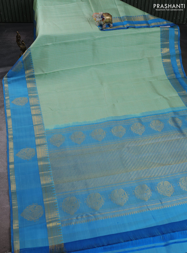 Teal Green & Cs Blue Pure Kanchipuram Silk  -Zari Weaves
