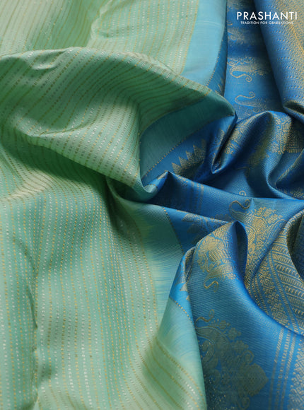 Teal Green & Cs Blue Pure Kanchipuram Silk  -Zari Weaves