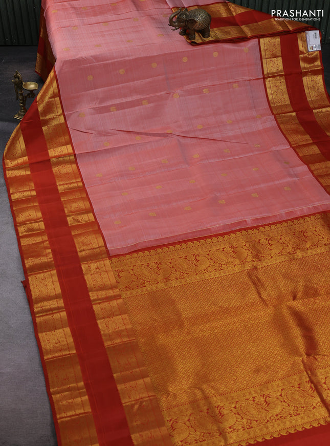 Peach & Rust  Pure Kanchipuram Silk -Buttas