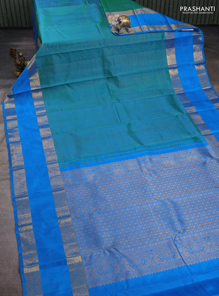 Teal Green & Cs Blue Pure Kanchipuram Silk  -Checks