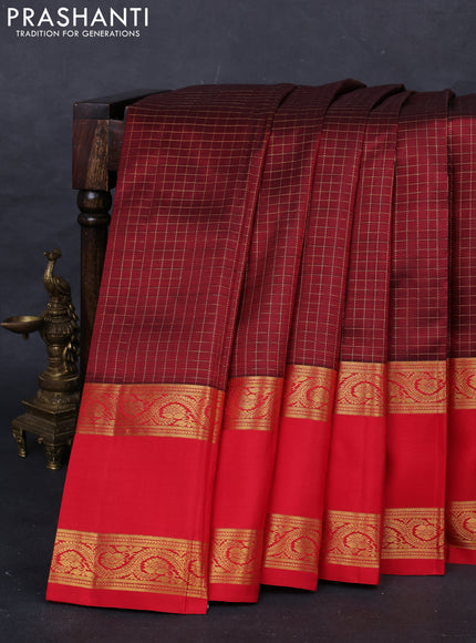 Maroon & Red Pure Kanchipuram Silk  - Checks