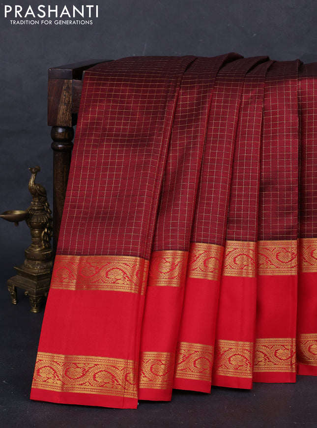 Maroon & Red Pure Kanchipuram Silk  - Checks