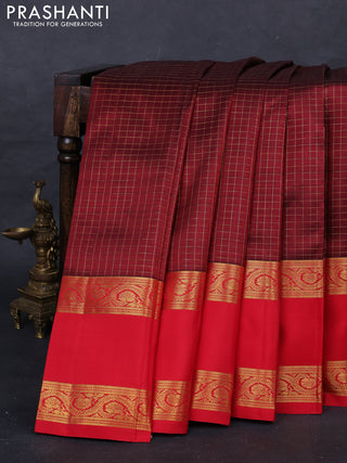 Maroon & Red Pure Kanchipuram Silk  - Checks