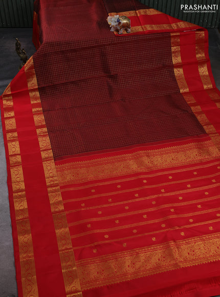 Maroon & Red Pure Kanchipuram Silk  - Checks