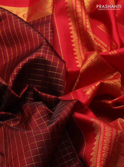 Maroon & Red Pure Kanchipuram Silk  - Checks
