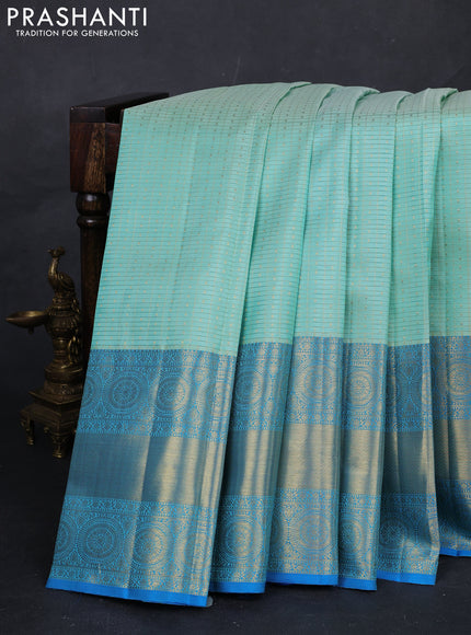 Teal Green & Cs Blue Pure Kanchipuram Silk  -Checks