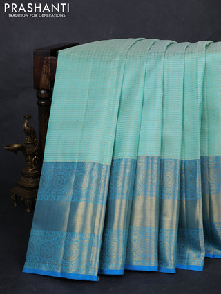 Teal Green & Cs Blue Pure Kanchipuram Silk  -Checks