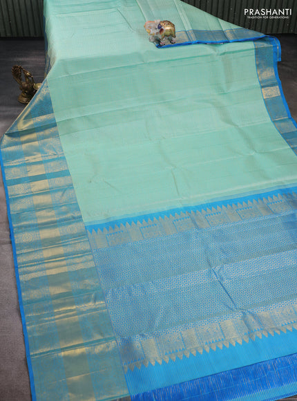 Teal Green & Cs Blue Pure Kanchipuram Silk  -Checks