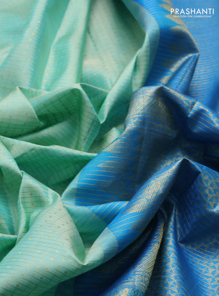 Teal Green & Cs Blue Pure Kanchipuram Silk  -Checks