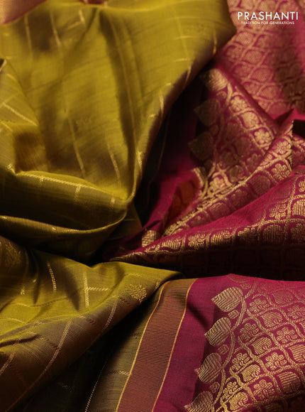 Mehendi Green & Maroon Pure Kanchipuram Silk  - Checks