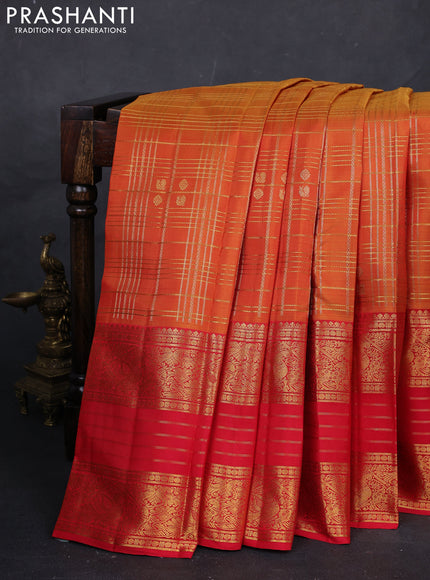 Sunset Orange & Red Pure Kanchipuram Silk -Buttas