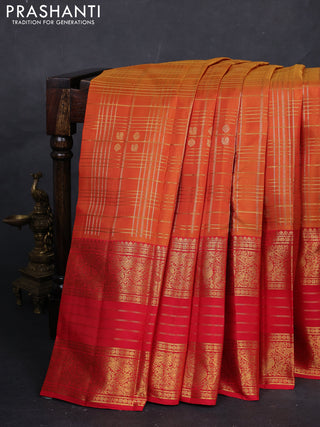 Sunset Orange & Red Pure Kanchipuram Silk -Buttas
