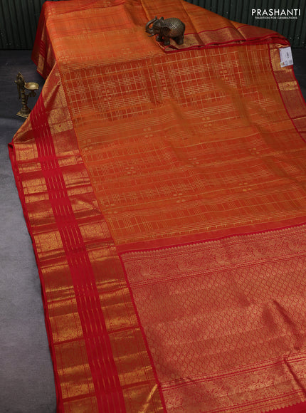 Sunset Orange & Red Pure Kanchipuram Silk -Buttas