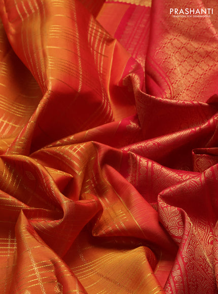Sunset Orange & Red Pure Kanchipuram Silk -Buttas