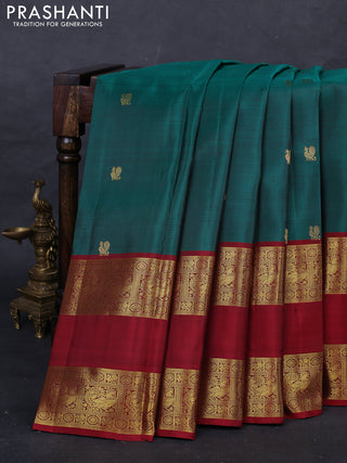 Green & Maroon Pure Kanchipuram Silk  -Buttas