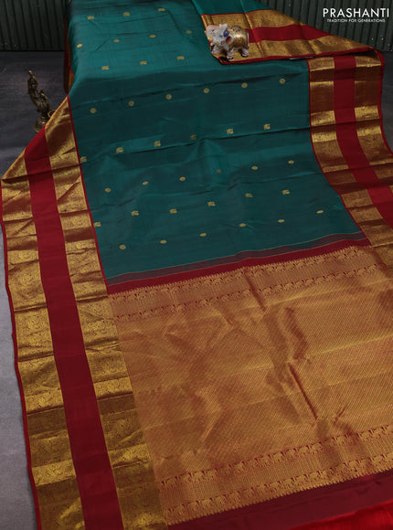 Green & Maroon Pure Kanchipuram Silk  -Buttas