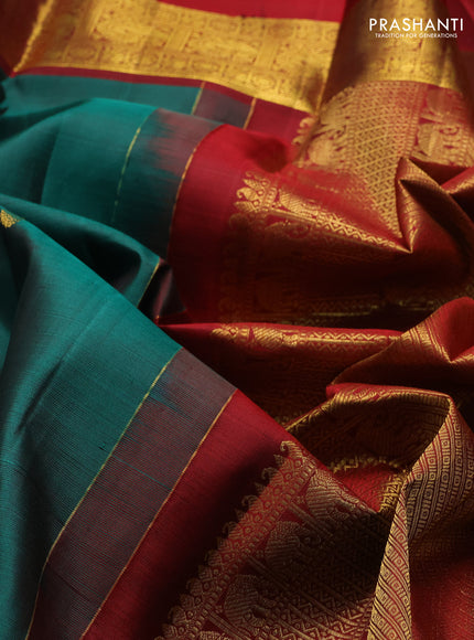 Green & Maroon Pure Kanchipuram Silk  -Buttas