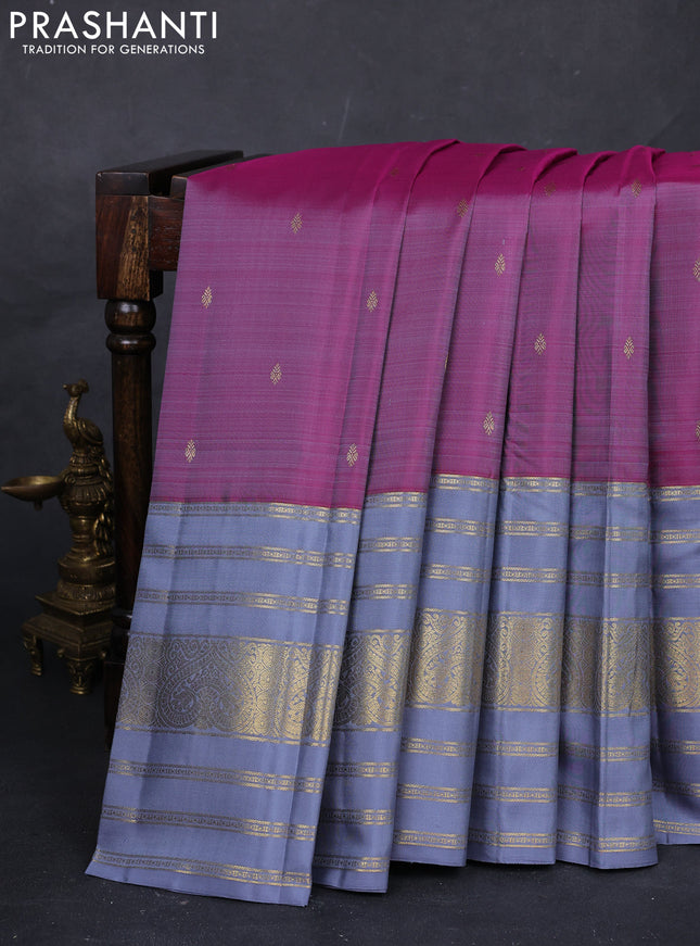 Pink & Grey Pure Kanchipuram Silk - Buttas