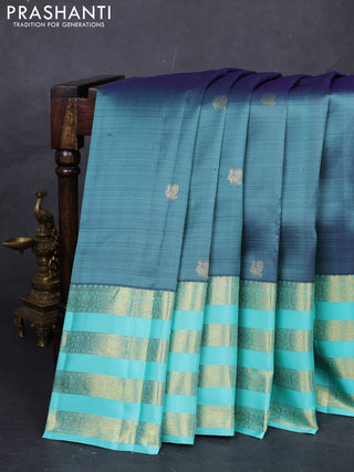 Blue & Teal Blue Pure Kanchipuram Silk  -Buttas