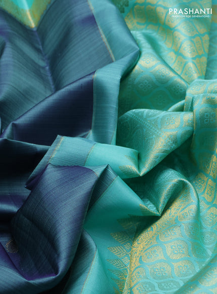 Blue & Teal Blue Pure Kanchipuram Silk  -Buttas