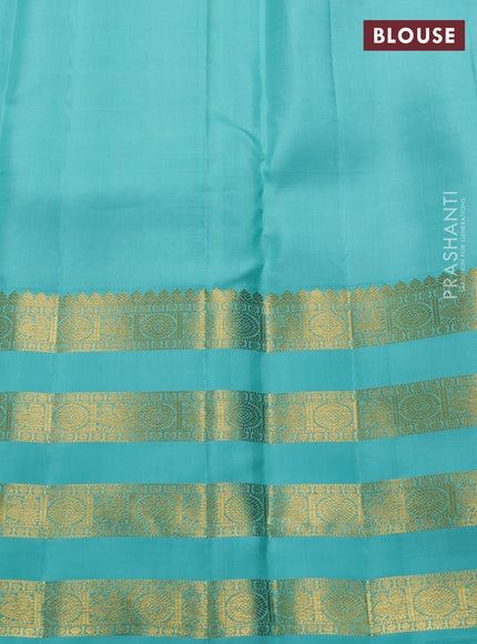 Blue & Teal Blue Pure Kanchipuram Silk  -Buttas