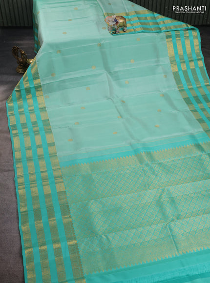 Teal Green Pure Kanchipuram Silk  - Buttas