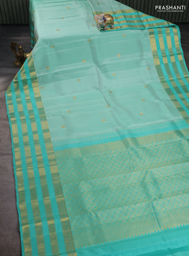 Teal Green Pure Kanchipuram Silk  - Buttas