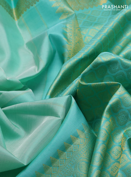 Teal Green Pure Kanchipuram Silk  - Buttas