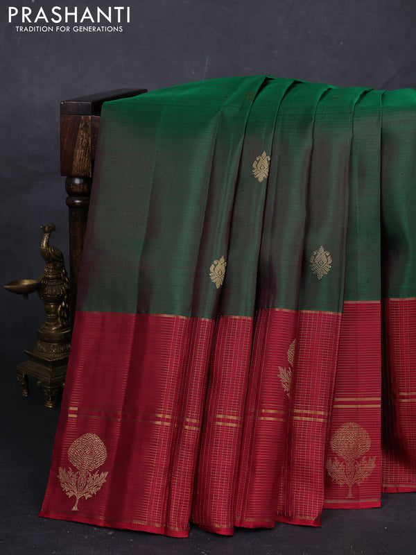 Green & Maroon Pure Kanchipuram Silk  - Buttas