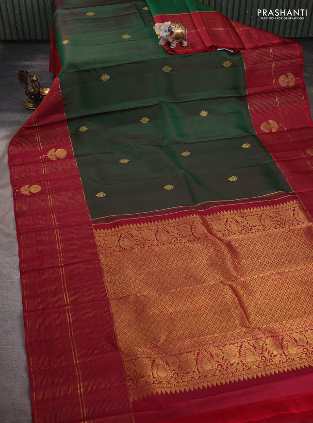 Green & Maroon Pure Kanchipuram Silk  - Buttas