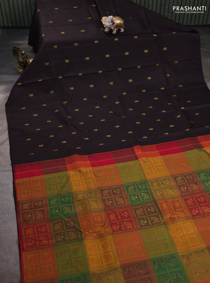 Coffee Brown & Mulite Colour Pure Kanchipuram Silk  - Buttas