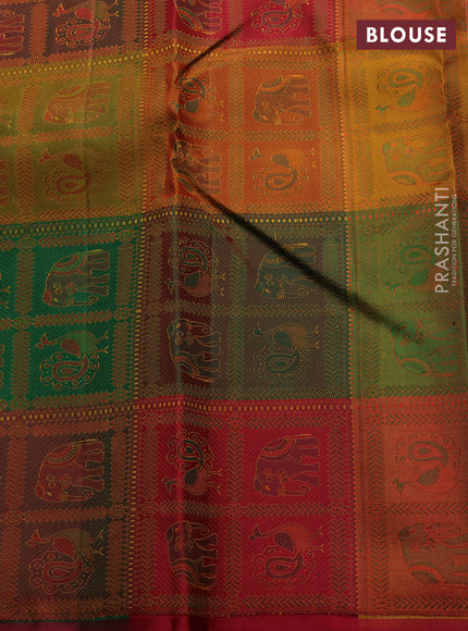 Coffee Brown & Mulite Colour Pure Kanchipuram Silk  - Buttas