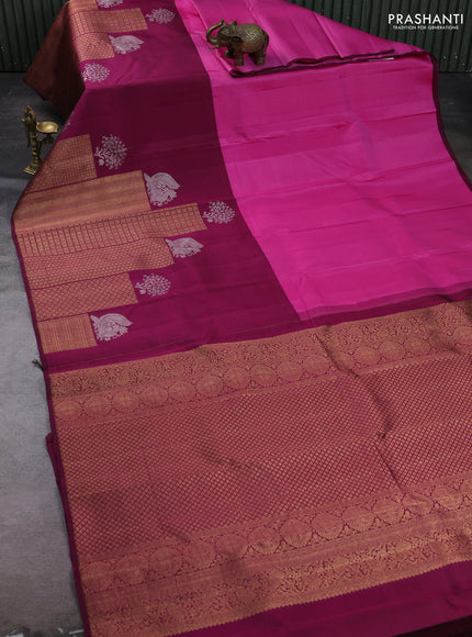 Pink & Magenta Pink Pure Kanchipuram Silk - Half & Half