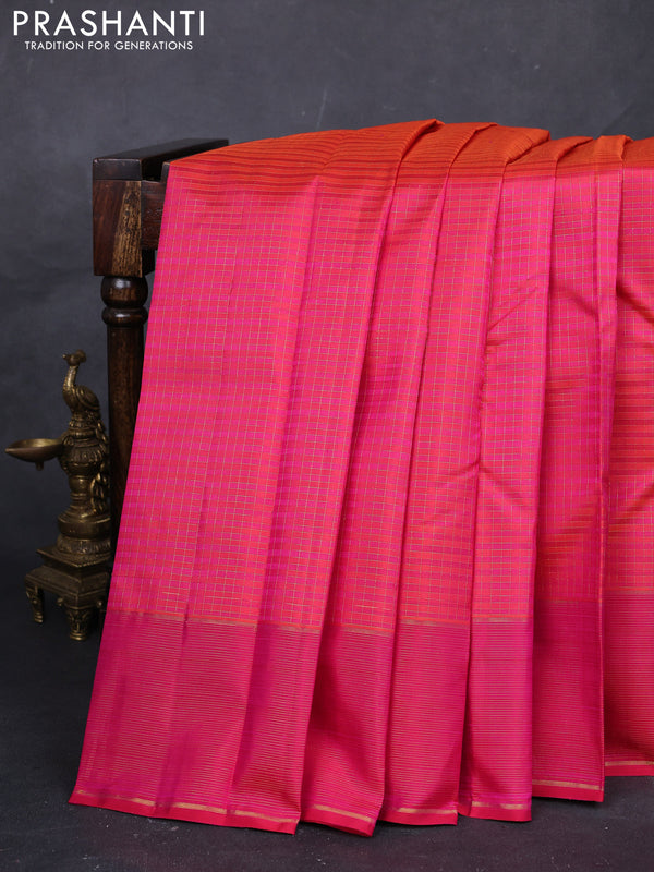 Pink Pure Kanchipuram Silk -Checks