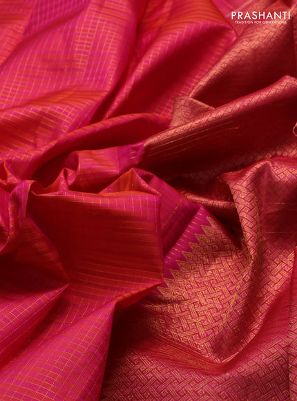 Pink Pure Kanchipuram Silk -Checks