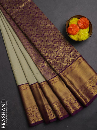 Pista Green & Purple Semi Kanchipuram Silk - Korvai