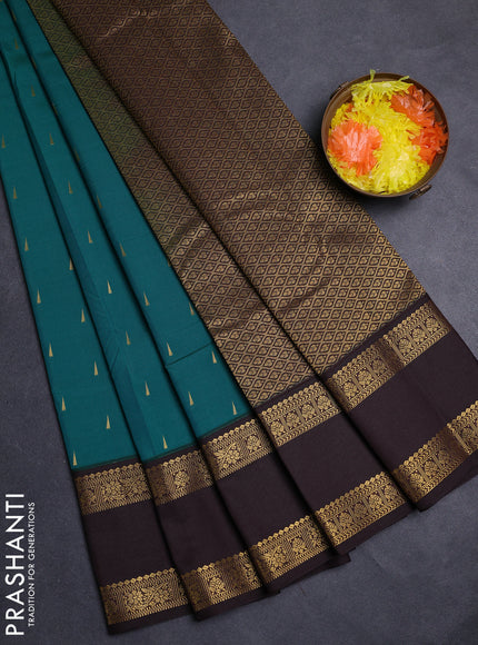 Green & Coffee  Brown Semi Kanchipuram Silk - Korvai