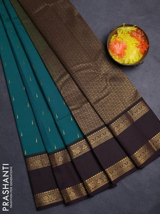 Green & Coffee  Brown Semi Kanchipuram Silk - Korvai