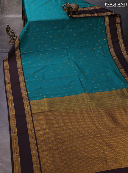 Green & Coffee  Brown Semi Kanchipuram Silk - Korvai