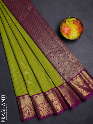 Lime Green & Magenta Pink Semi Kanchipuram Silk - Korvai